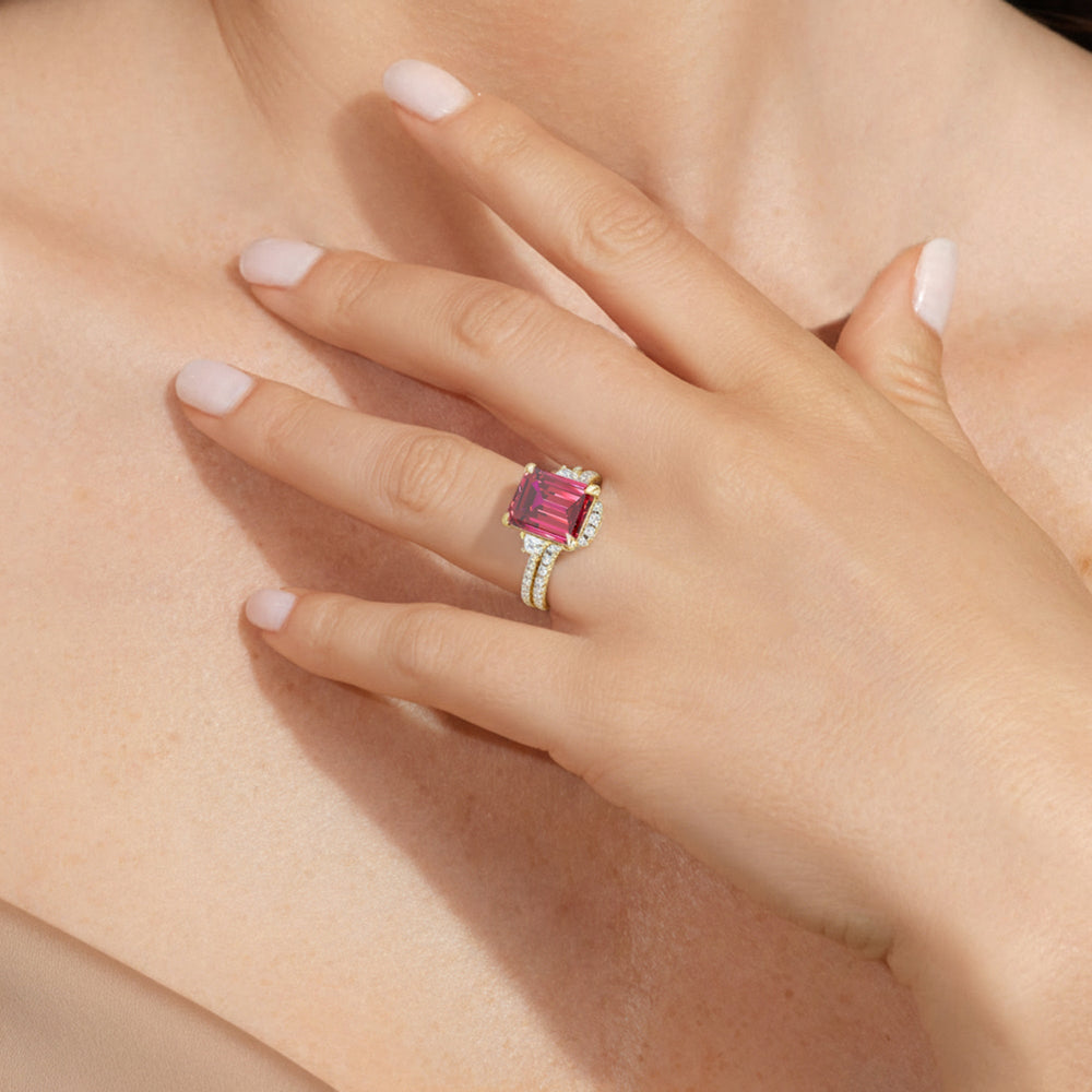 The Trilume Diamond Wedding Band with Created Ruby Cut Diamond in 14KT Yellow Gold view 6
