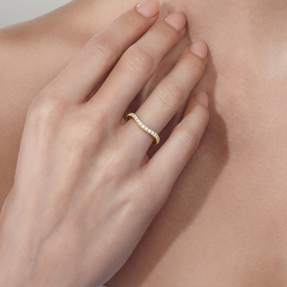 The Azurine Diamond Wedding Band with Created Morganite Cut Diamond in 14KT Yellow Gold view 5
