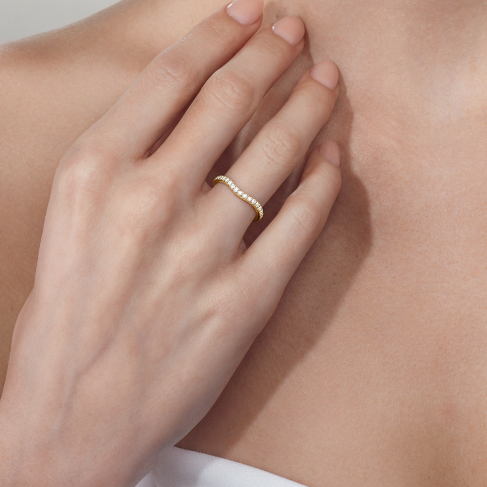 The Viridelle Diamond Wedding Band with Created Blue Sapphire Cut Diamond in 14KT Yellow Gold view 5
