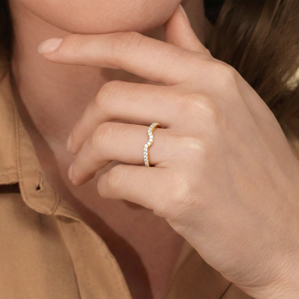 Model Wearing The Genevieve Diamond Wedding Band view