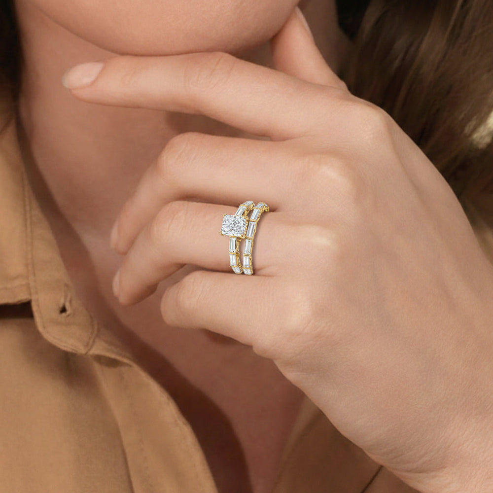 Model Wearing The Esme Diamond Wedding Band view