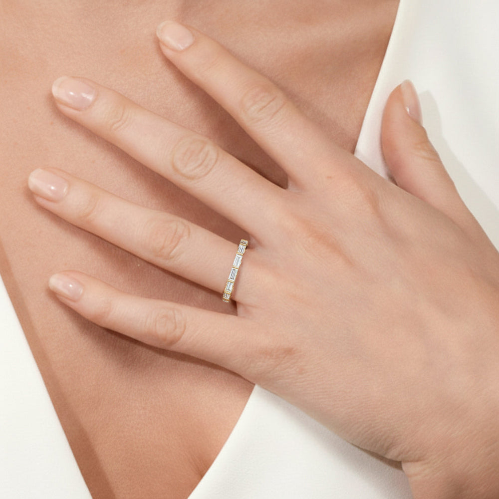 Model Wearing The Esme Diamond Wedding Band view