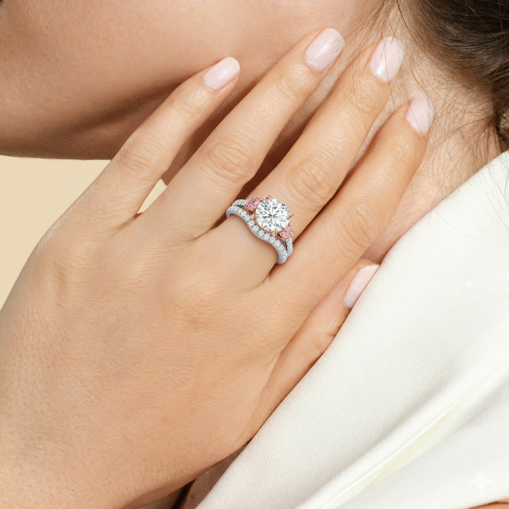 Model Wearing The Rosaline Wedding Band view