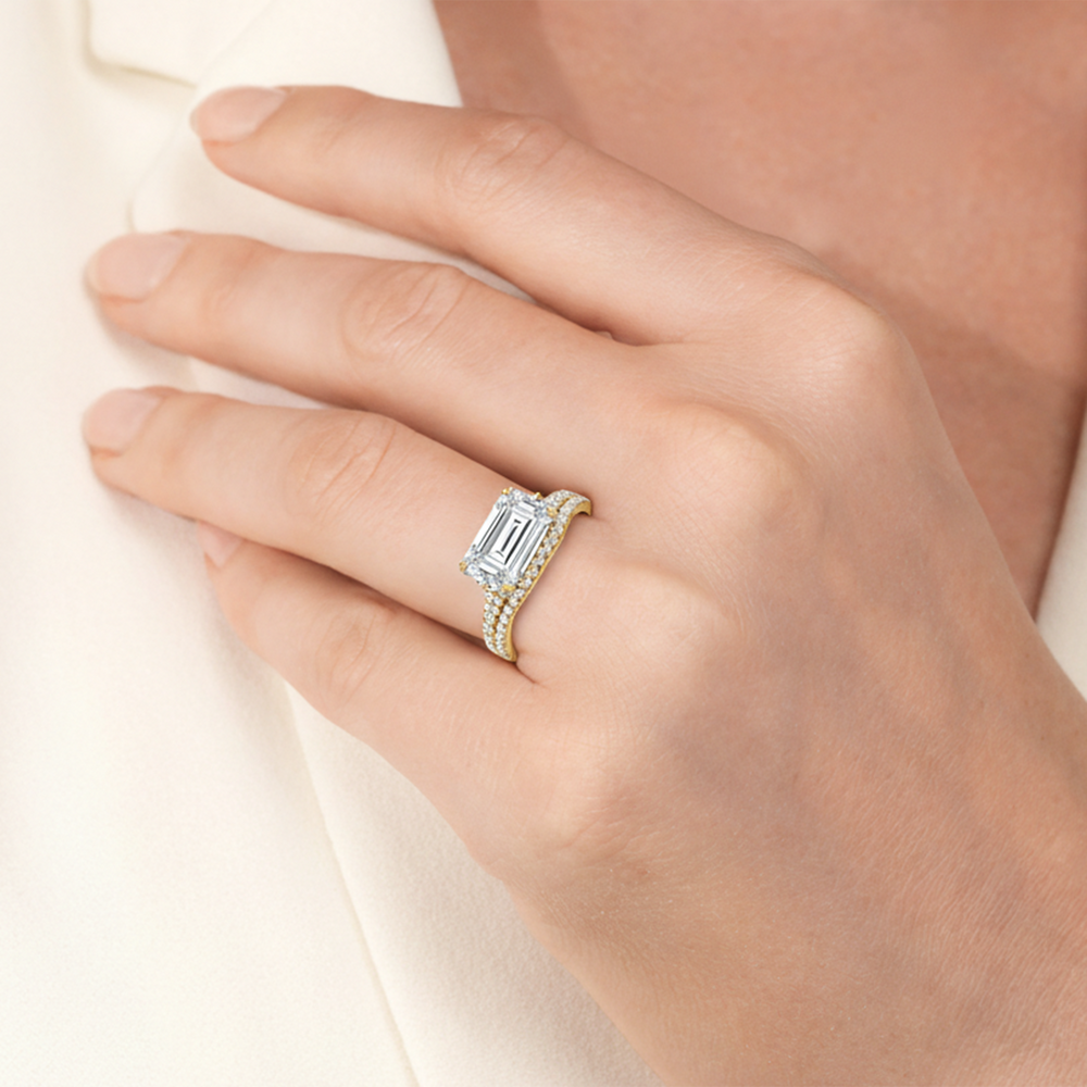 Model Wearing The Lorimer Diamond Wedding Band view