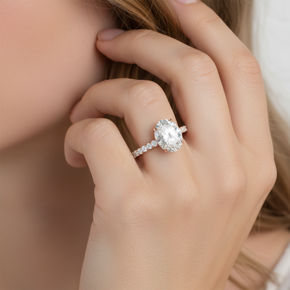 The Tulip Lightline Ring with Oval Cut Diamond in 14KT Yellow Gold view 2
