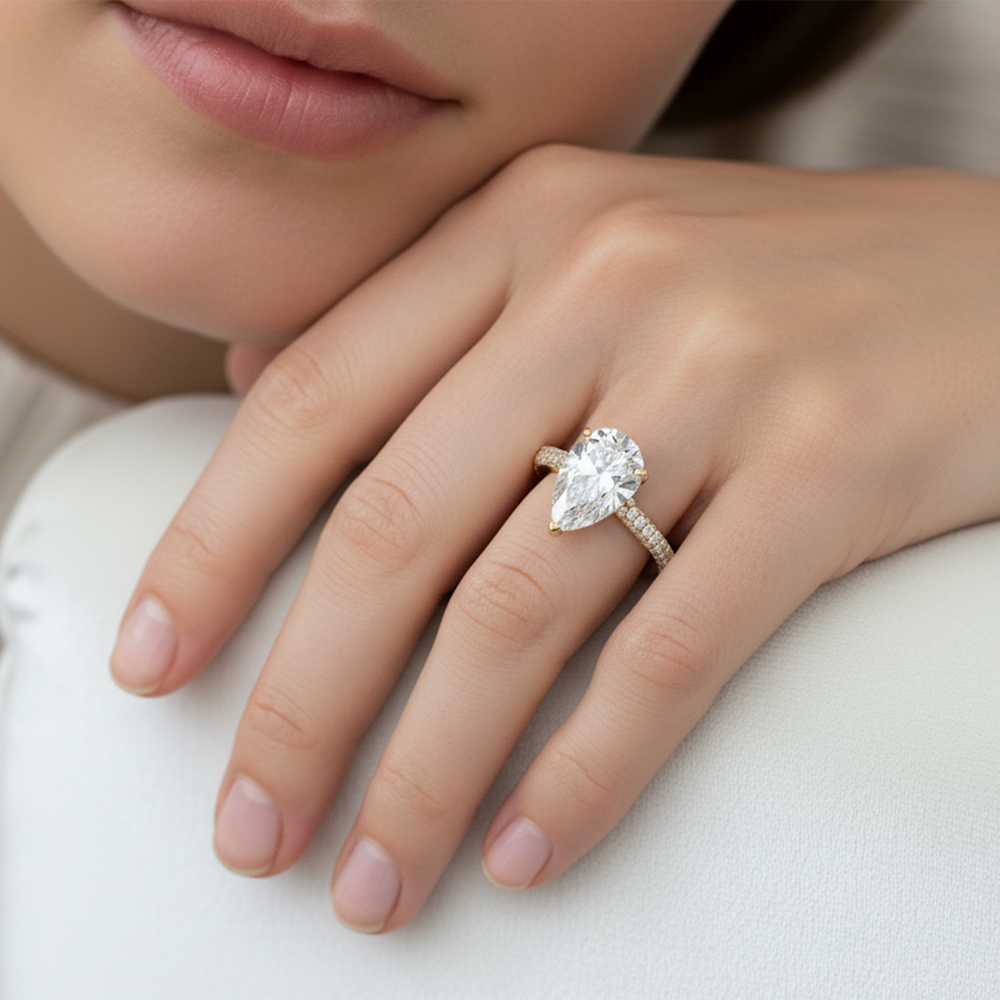 Pear Cut The Tulip Velvet Ring with Lab Grown Diamond in 14KT Platinum view 2
