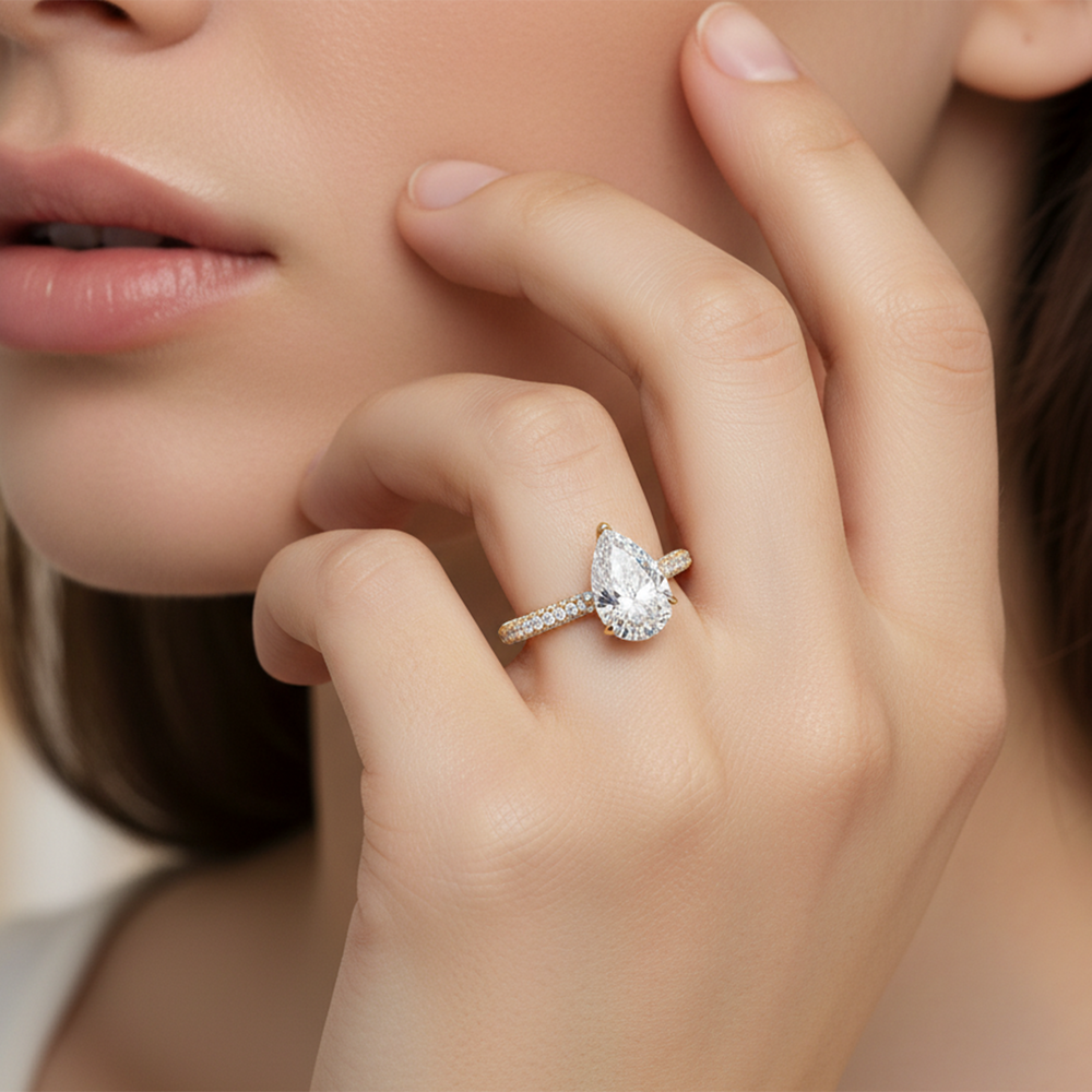Pear Cut The Tulip Velvet Ring with Lab Grown Diamond in 14KT Yellow Gold view 3
