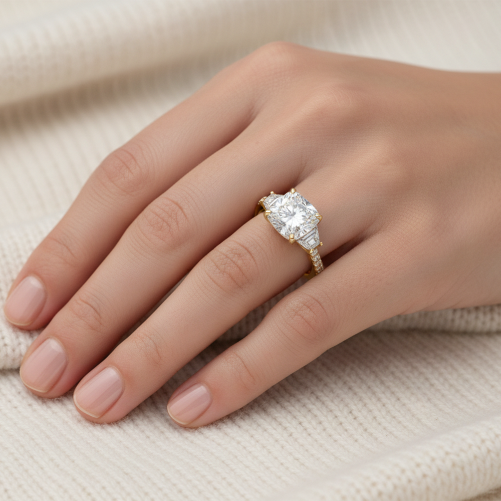 Elongated Cushion Cut The Tulip Grande Ring with Lab Grown Diamond in 14KT Platinum view 2
