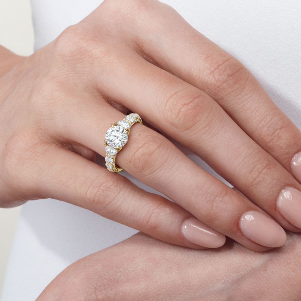 Model Wearing The Fulton Three Stone Half Moon Ring view