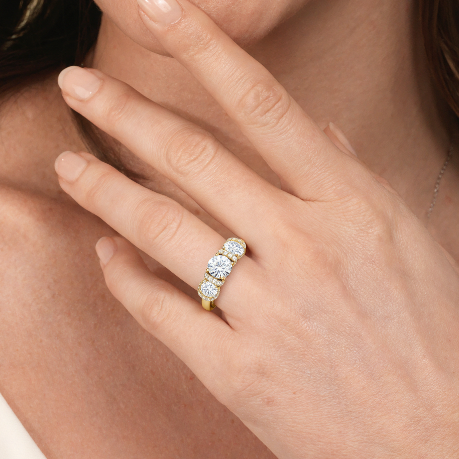 The Fulton Three Stone Ring with 18KT Rose Gold / Lab / 3 1/6 Cut Diamond in 14KT Rose Gold / Lab / 3 1/6 view 3
