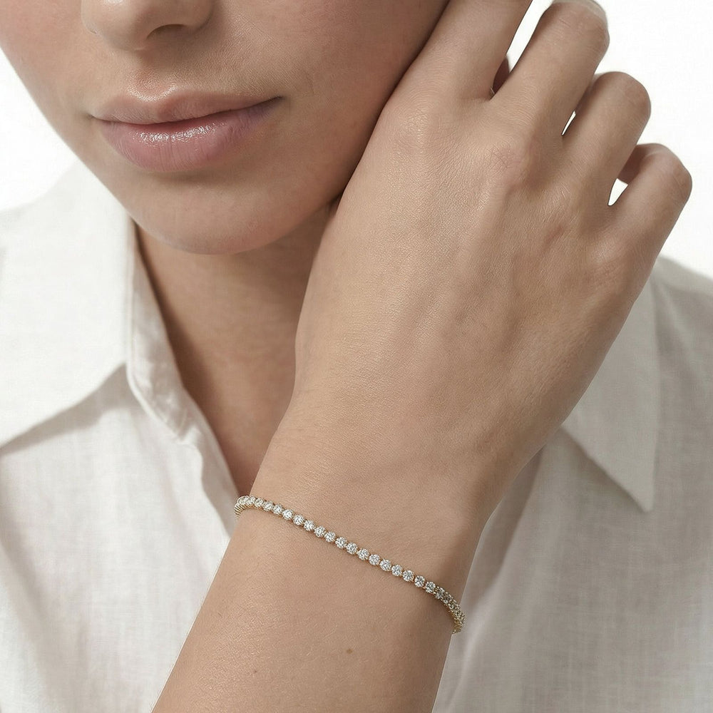 Four Prong Lab Diamond Tennis Bracelet with 1 Cut Diamond in 14KT White Gold view 5
