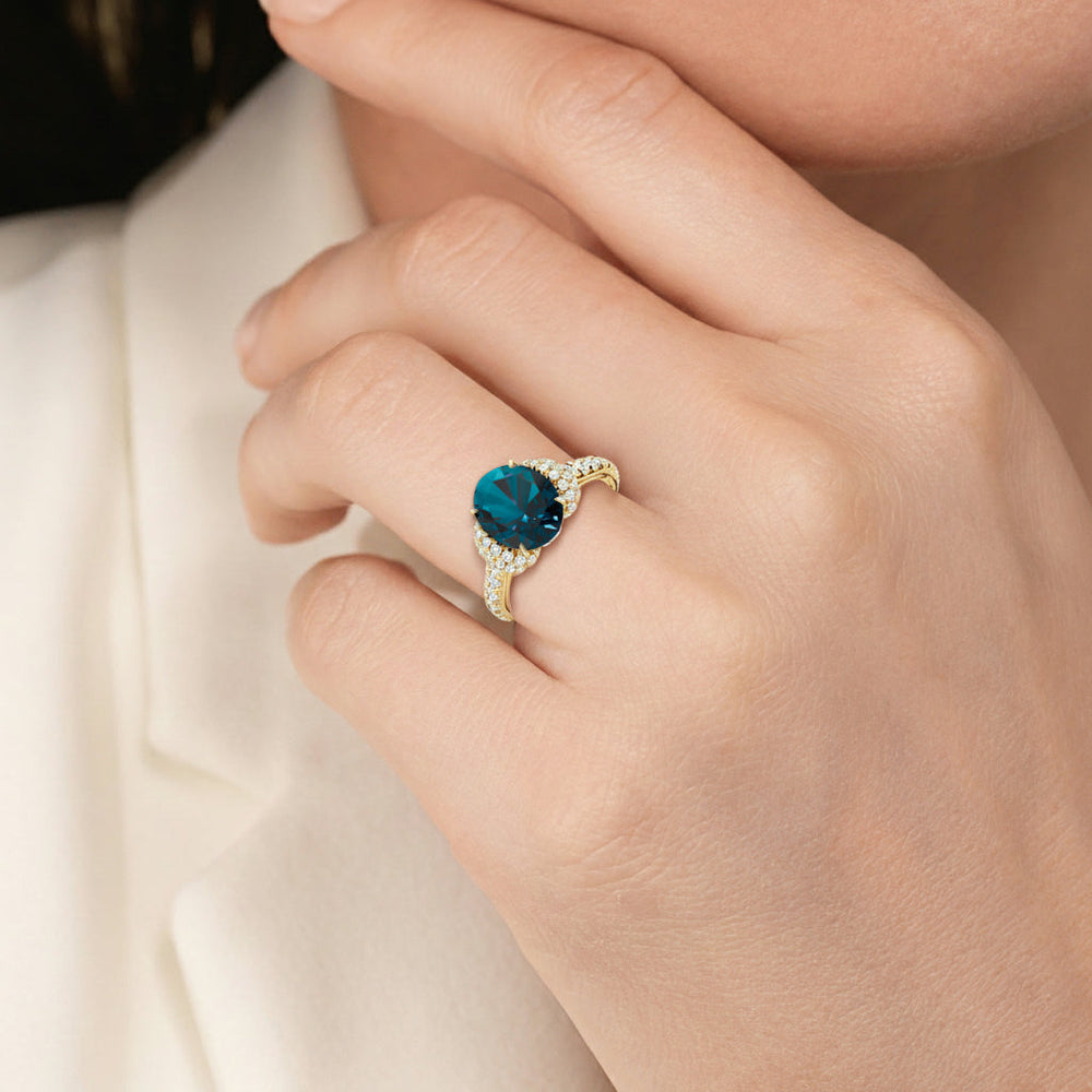 The Aurielle Ring with Created London Blue Topaz Cut Diamond in 14KT Platinum view 6
