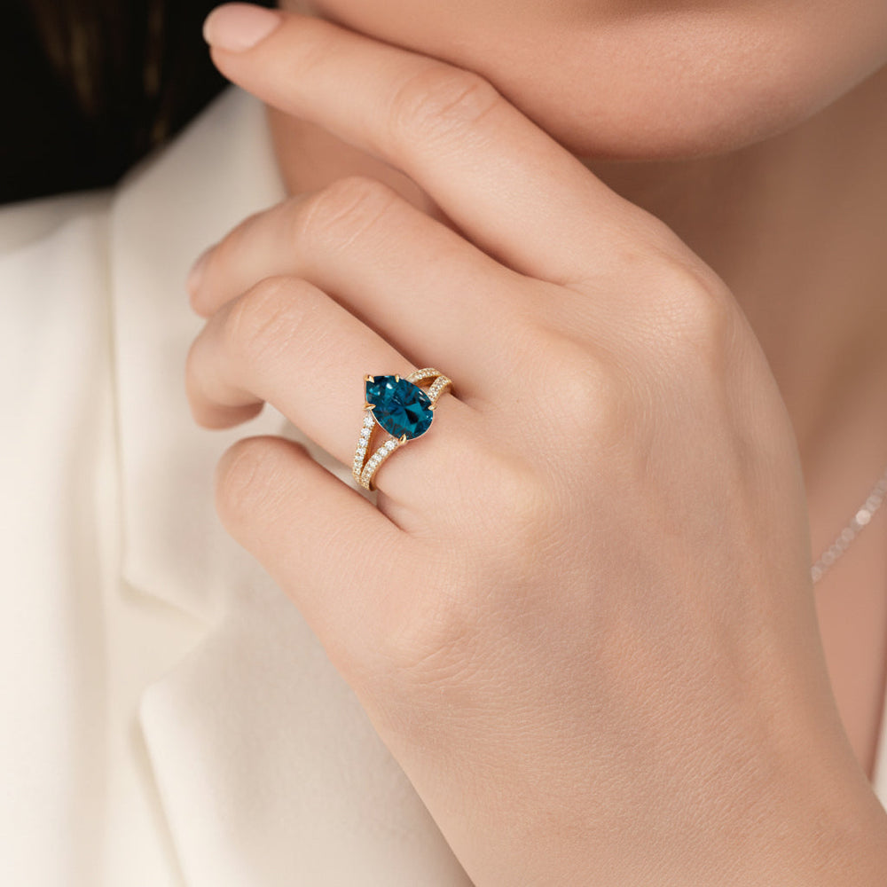 The Celestia Ring with Created London Blue Topaz Cut Diamond in 14KT Rose Gold view 6
