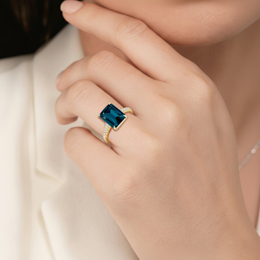 The Rosavira Ring with Created London Blue Topaz Cut Diamond in 14KT Yellow Gold view 6
