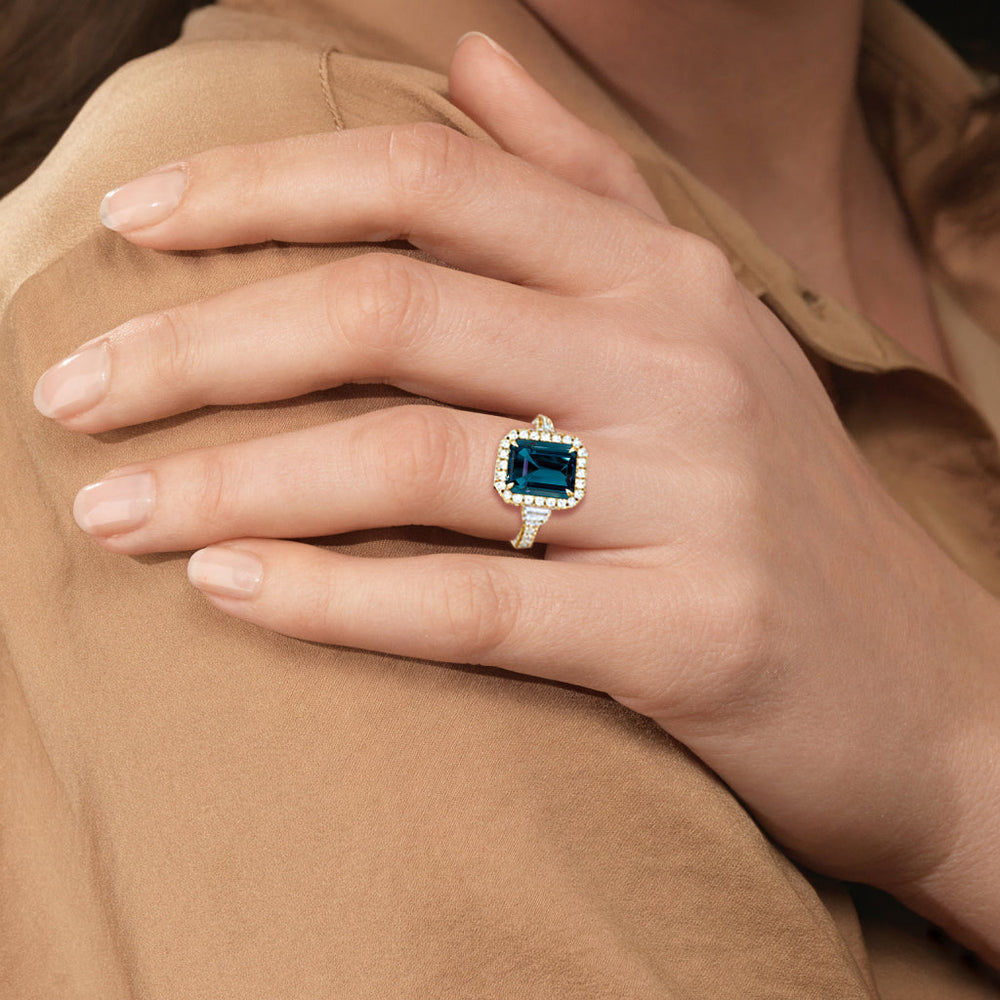 The Nocturne Ring with Created London Blue Topaz Cut Diamond in 14KT Yellow Gold view 5
