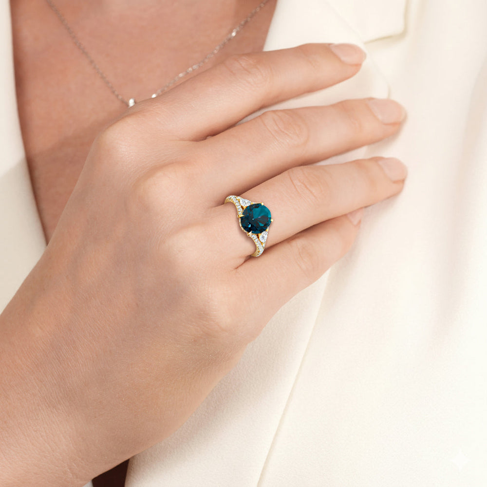 The Viridelle Ring with Created London Blue Topaz Cut Diamond in 14KT Yellow Gold view 5
