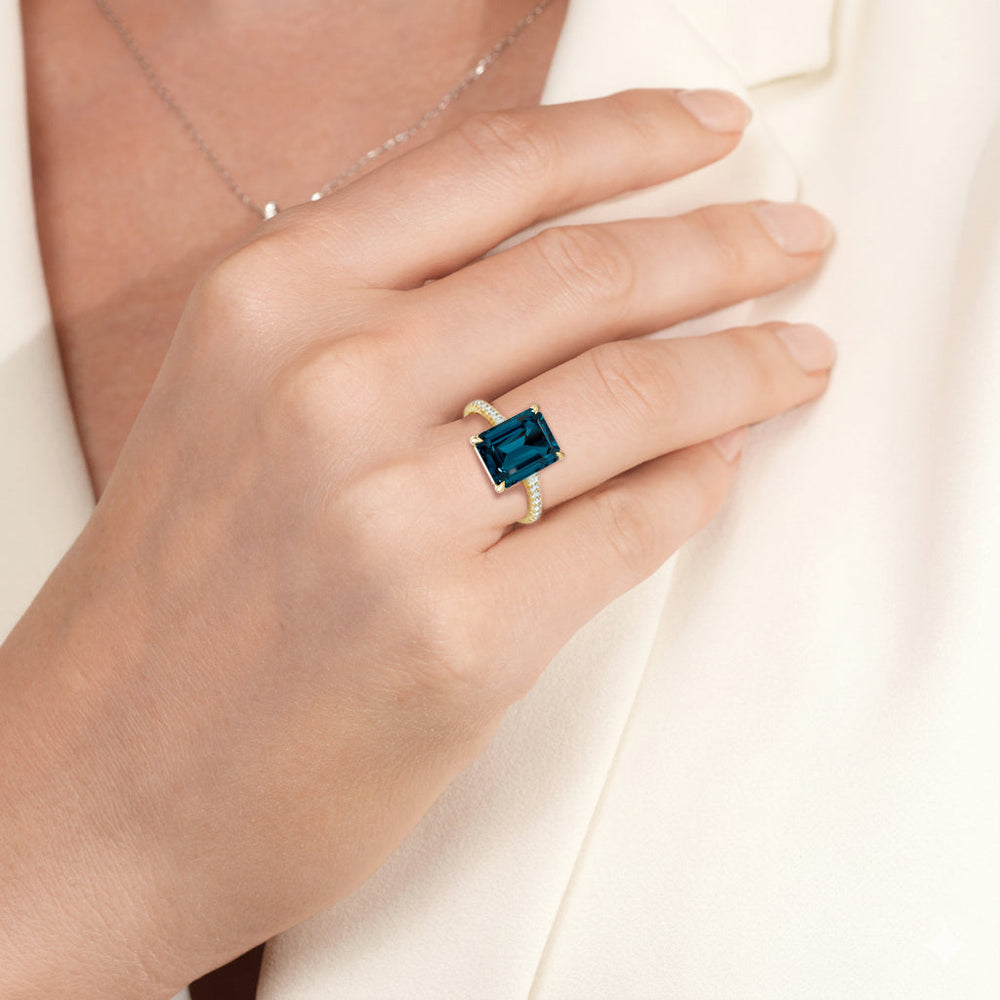 The Rosavira Ring with Created London Blue Topaz Cut Diamond in 14KT Platinum view 5
