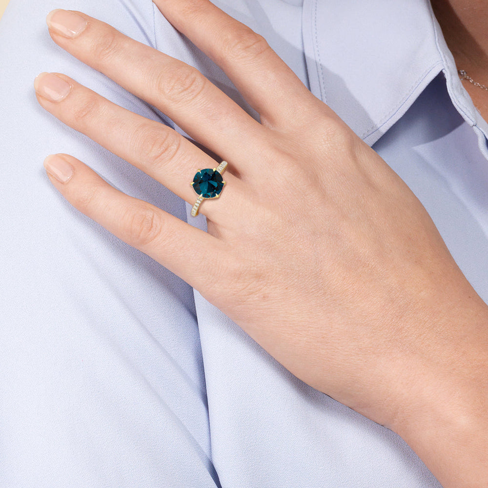 The Florence Ring with Created London Blue Topaz Cut Diamond in 14KT Rose Gold view 6
