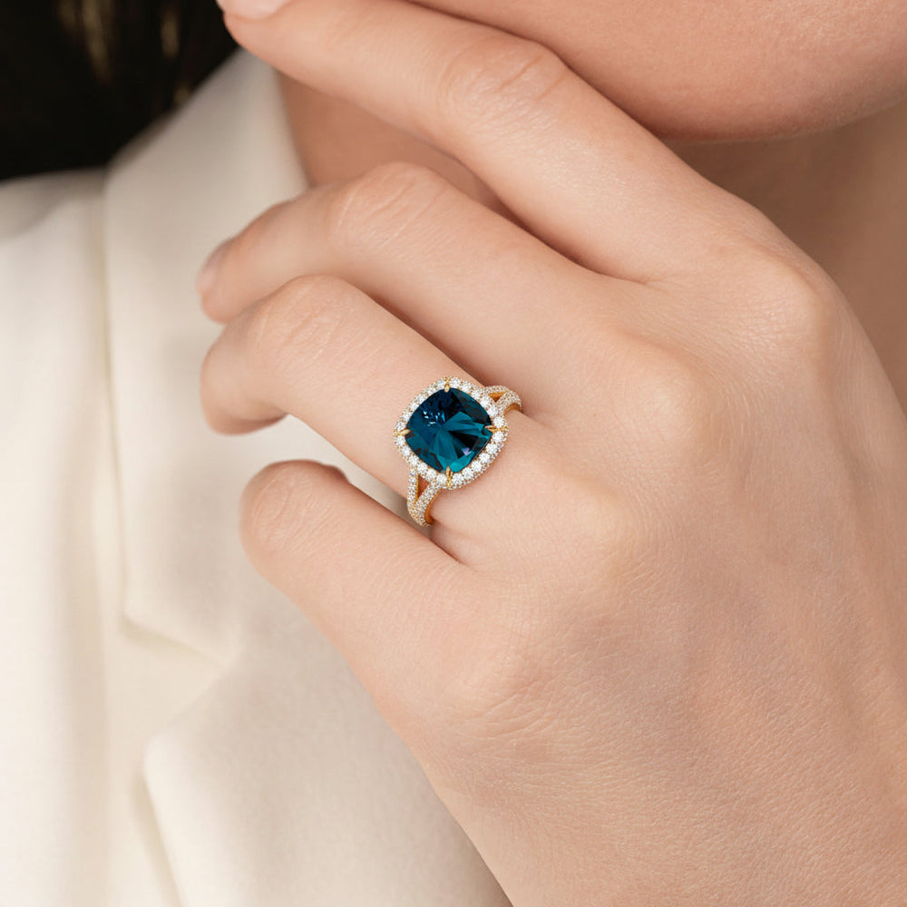 The Viridalis Ring with Created London Blue Topaz Cut Diamond in 14KT Rose Gold view 5
