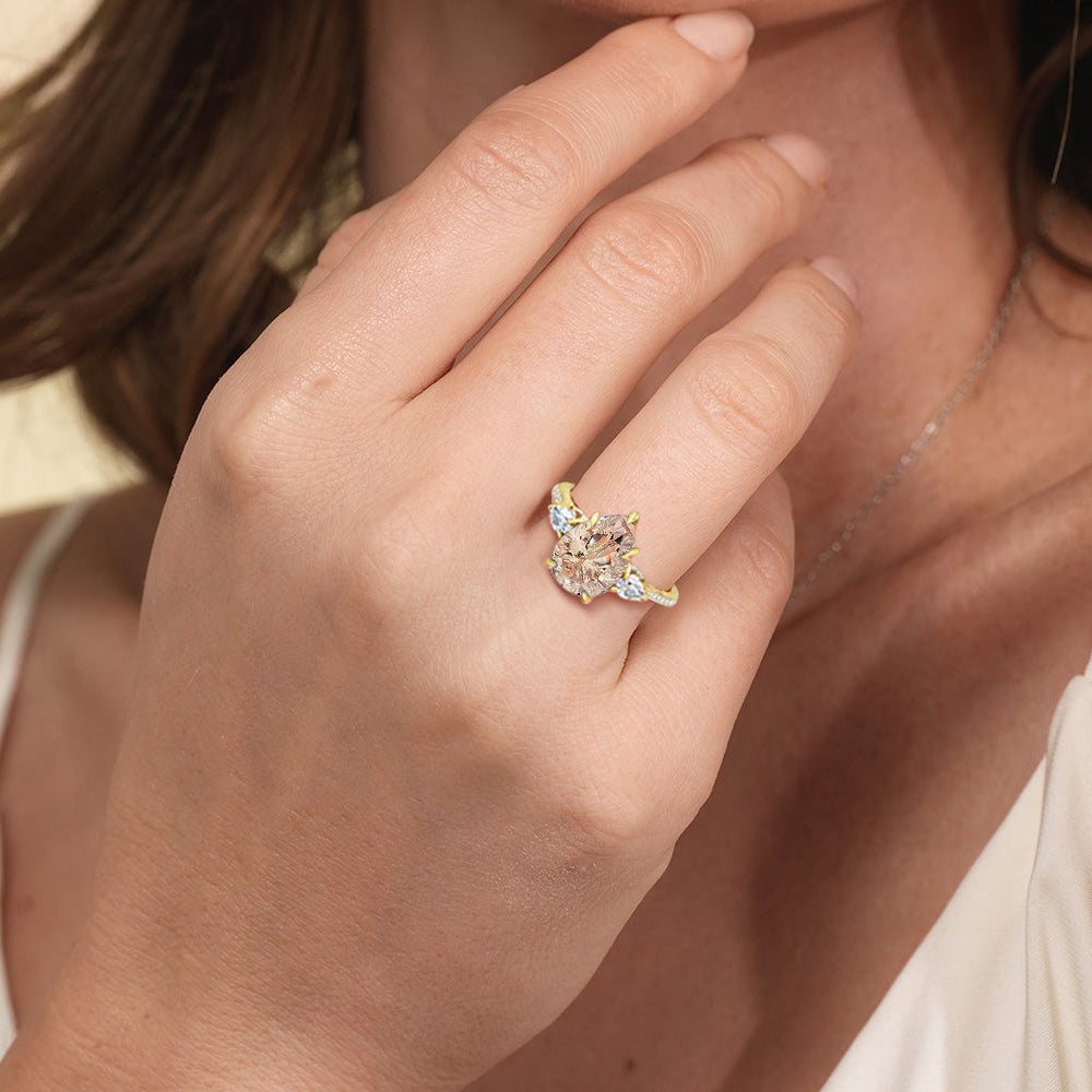 The Rosavine Ring with Created Morganite Cut Diamond in 14KT Platinum view 4

