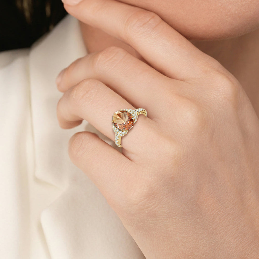 The Aurielle Ring with Created Morganite Cut Diamond in 14KT Yellow Gold view 6
