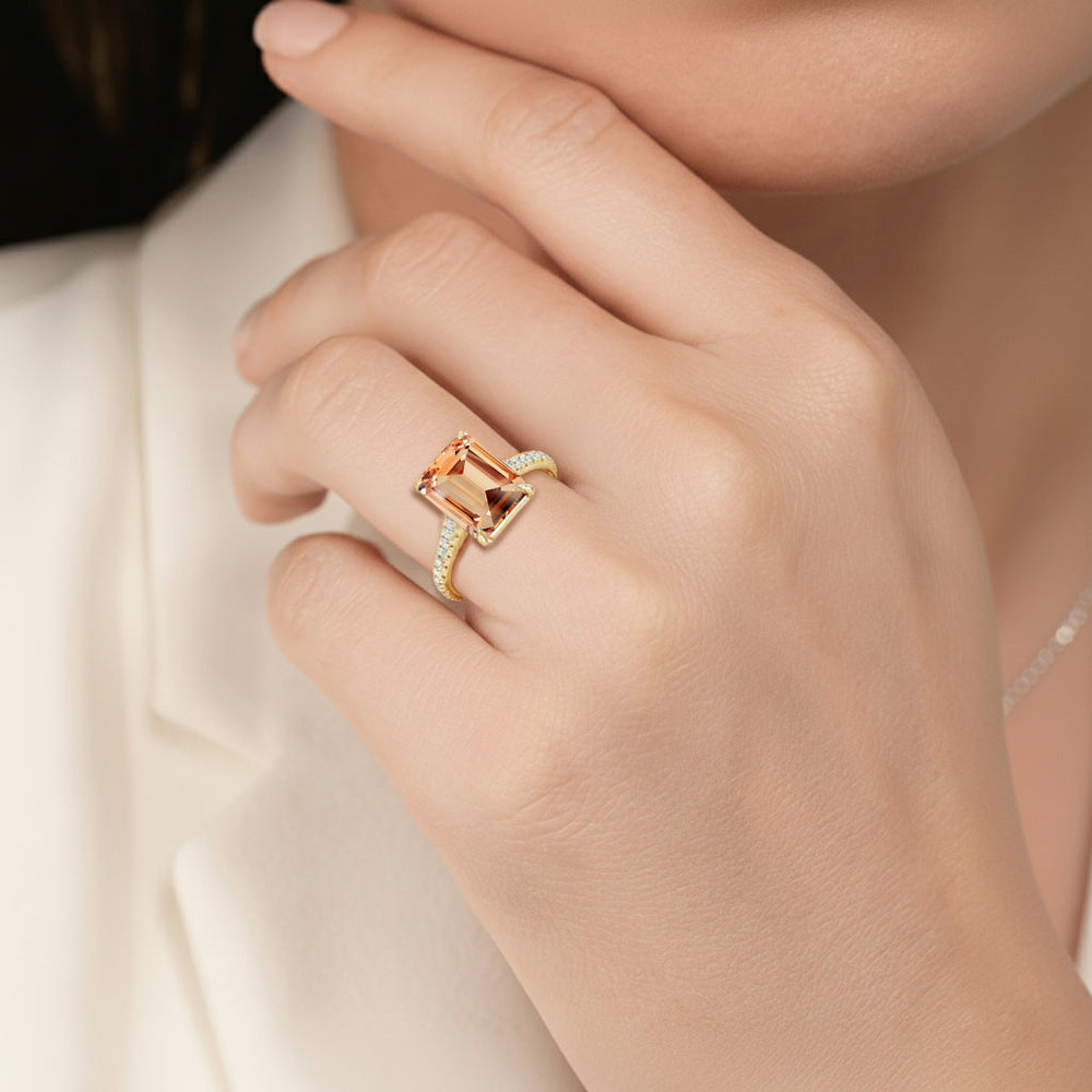 The Rosavira Ring with Created Morganite Cut Diamond in 14KT Rose Gold view 6
