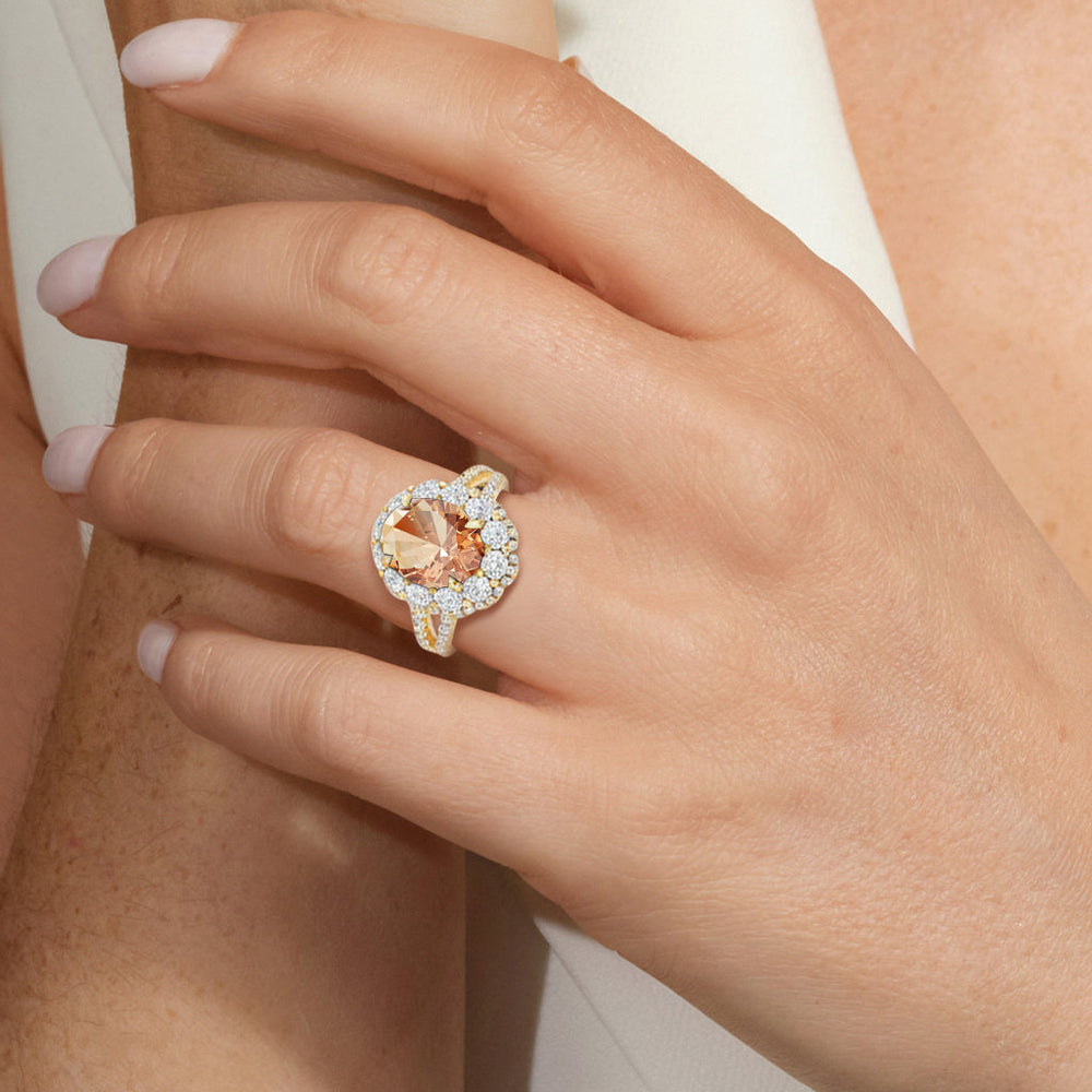 The Esmer Ring with Created Morganite Cut Diamond in 14KT Yellow Gold view 4
