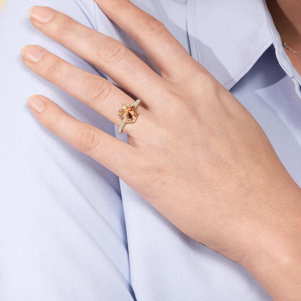 The Florence Ring with Created Morganite Cut Diamond in 14KT Yellow Gold view 6
