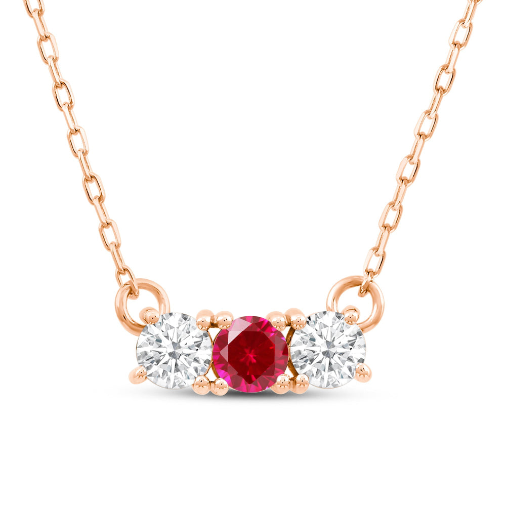 Ruby and Diamond Dainty Three Stone Necklace with 14KT Rose Gold Cut Diamond in 14KT Rose Gold view 2

