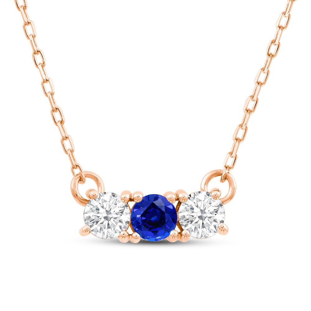 Sapphire and Diamond Dainty Three Stone Necklace with 14KT Rose Gold Cut Diamond in 14KT Rose Gold view 2
