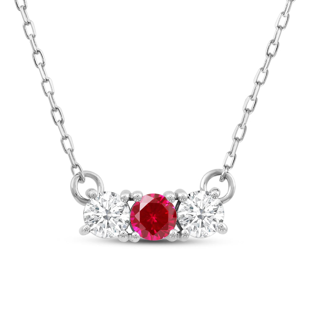Ruby and Diamond Dainty Three Stone Necklace with 14KT White Gold Cut Diamond in 14KT White Gold view 2
