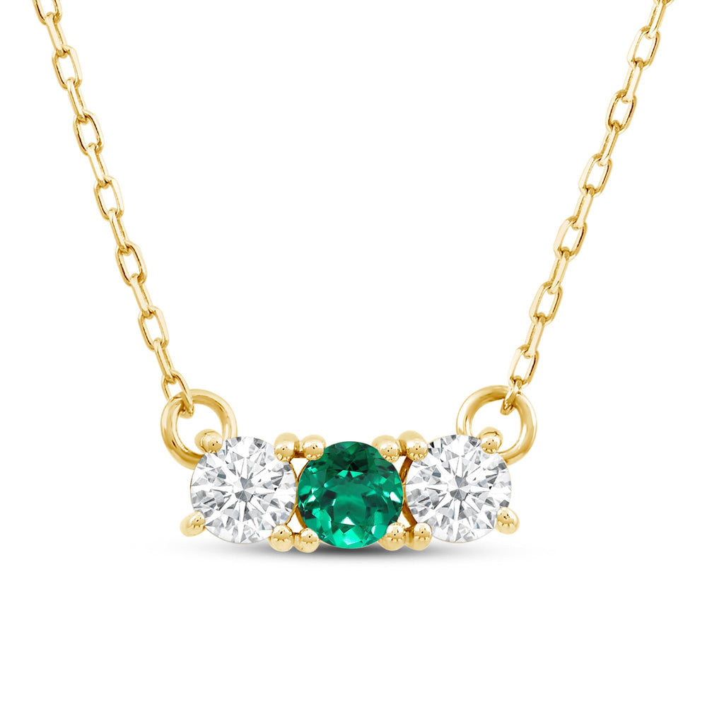 Emerald and Diamond Dainty Three Stone Necklace with 14KT Yellow Gold Cut Diamond in 14KT Yellow Gold view 2
