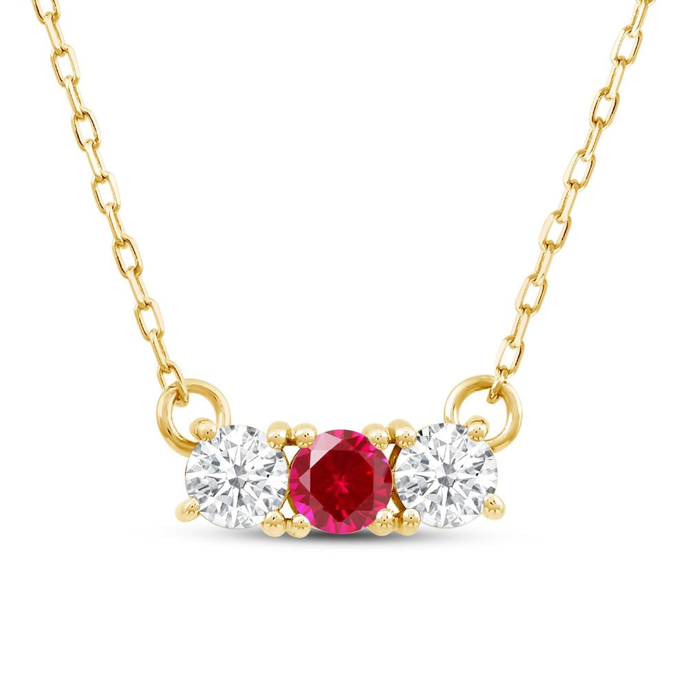 Ruby and Diamond Dainty Three Stone Necklace with 14KT Yellow Gold Cut Diamond in 14KT Yellow Gold view 2
