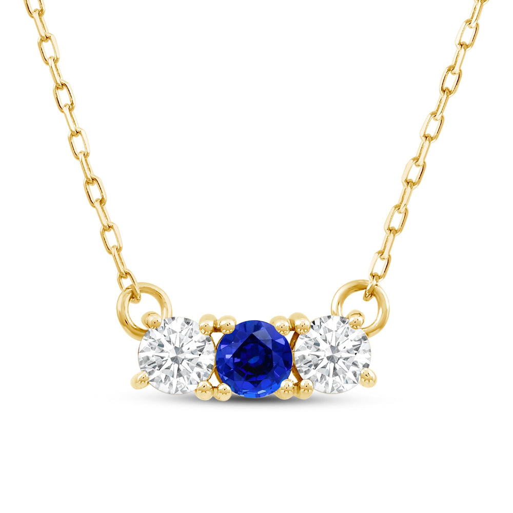 Sapphire and Diamond Dainty Three Stone Necklace with 14KT Yellow Gold Cut Diamond in 14KT Yellow Gold view 2
