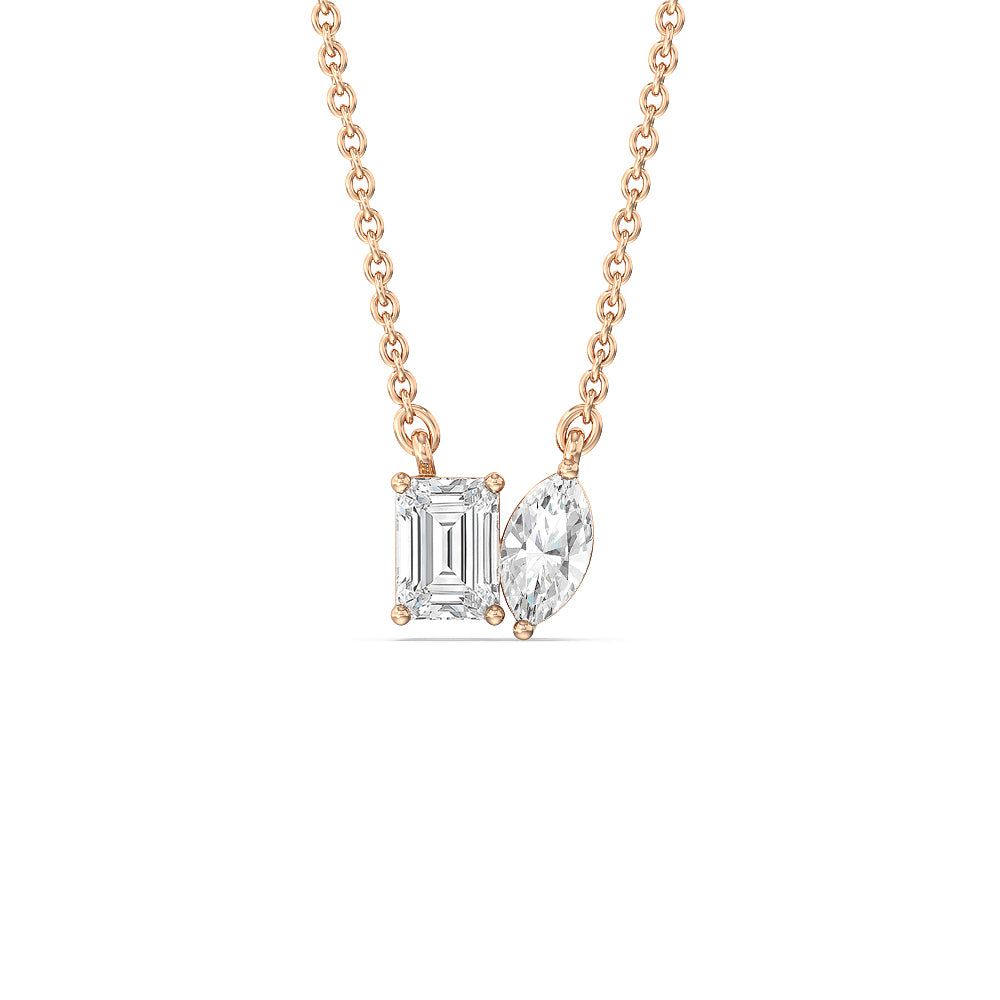 Toi et Moi Marquise Emerald Necklace with 14KT Rose Gold / Lab / 1 1/8 Cut Diamond in 14KT Rose Gold / Lab / 1 1/8 view 1
