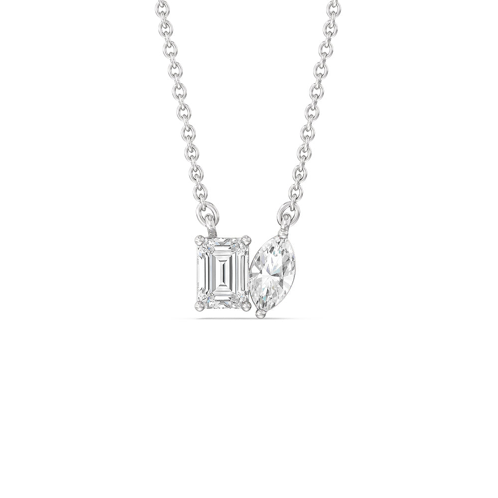 Toi et Moi Marquise Emerald Necklace with 14KT White Gold / Lab / 1 1/8 Cut Diamond in 14KT White Gold / Lab / 1 1/8 view 1
