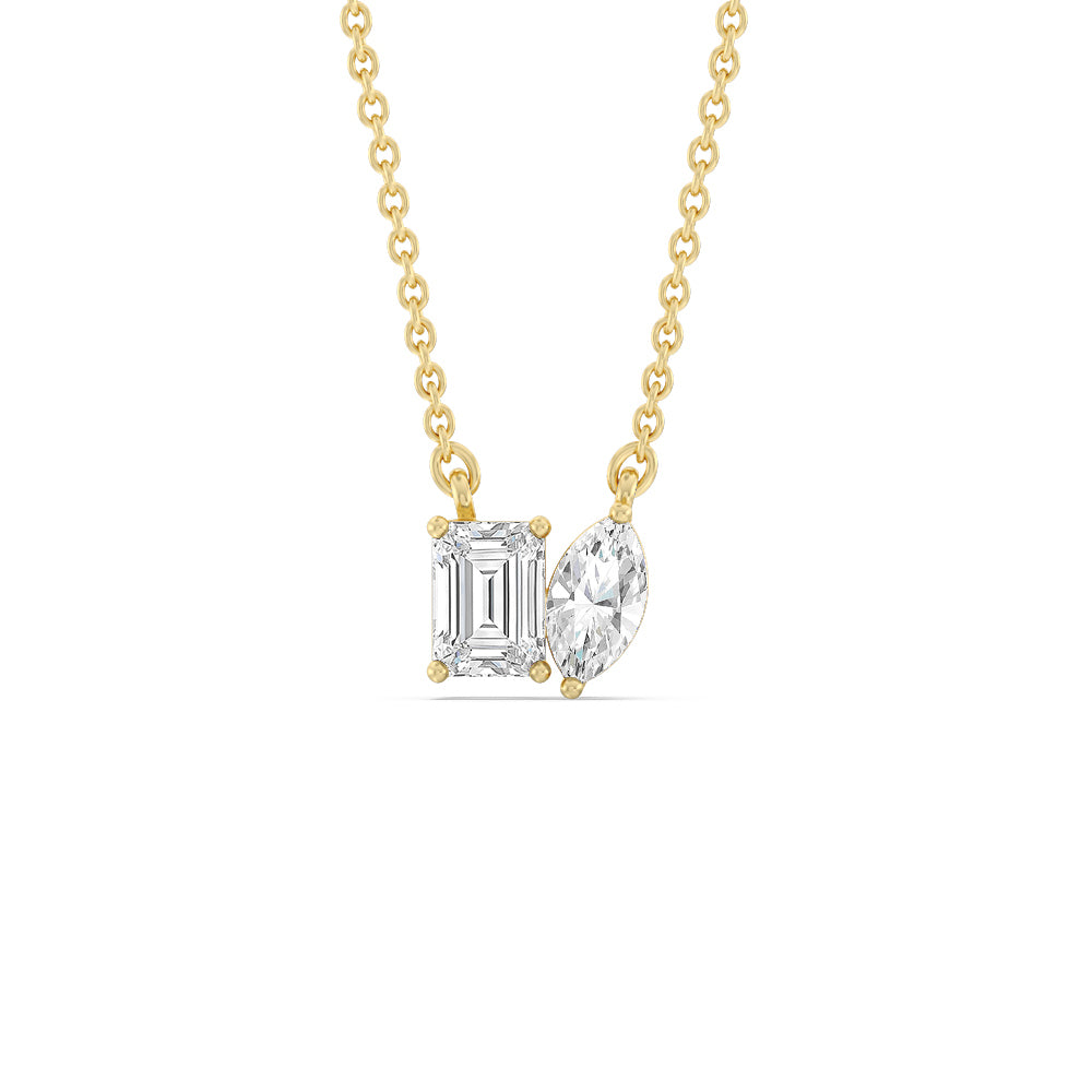 Toi et Moi Marquise Emerald Necklace with 14KT Yellow Gold / Lab / 1 1/8 Cut Diamond in 14KT Yellow Gold / Lab / 1 1/8 view 1
