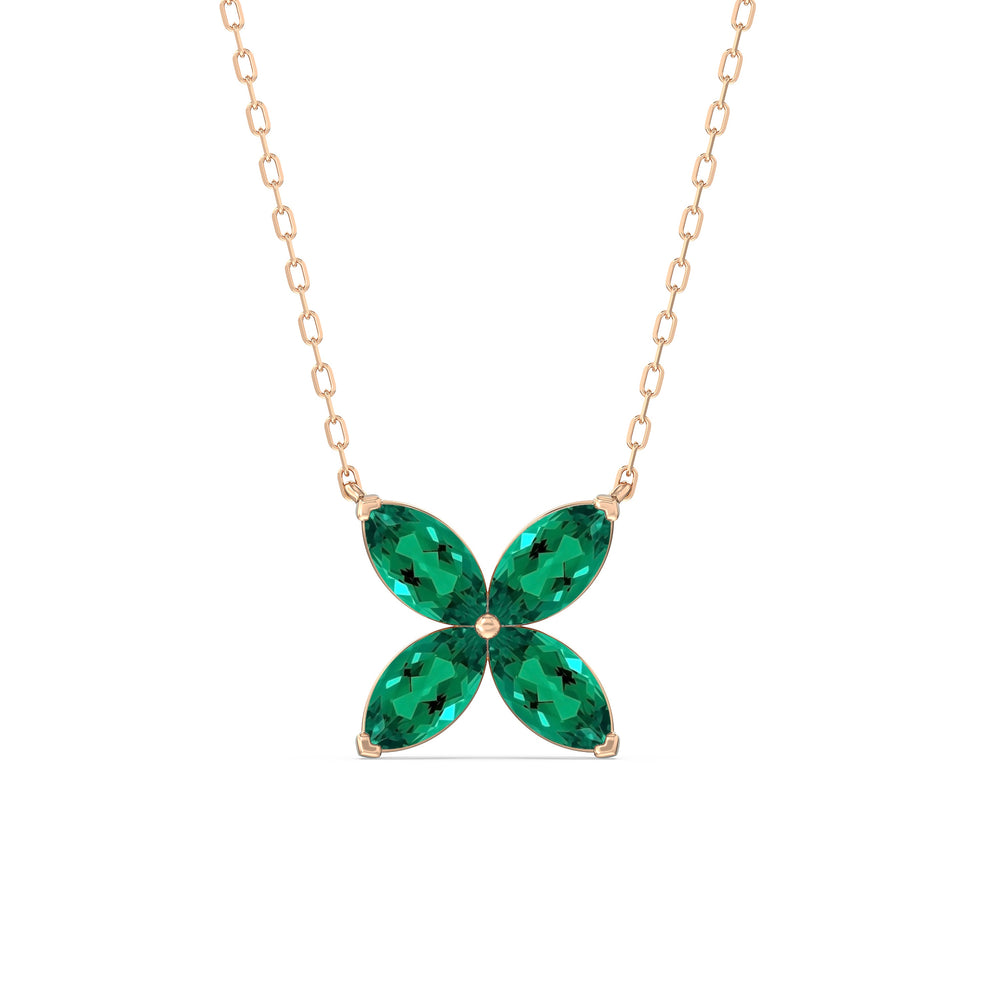 Emerald Wildflower Necklace with 14KT Rose Gold Cut Diamond in 14KT Rose Gold view 1
