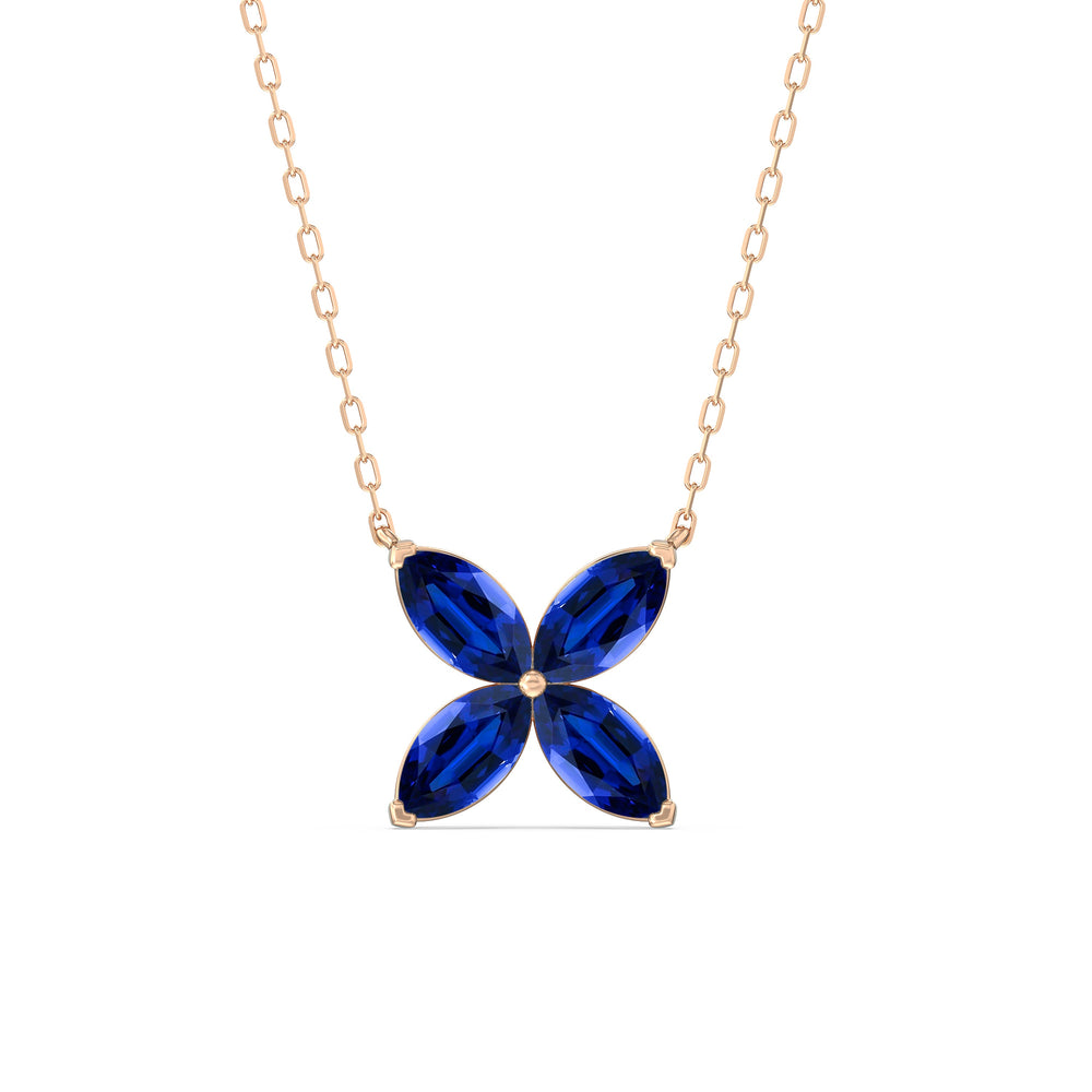 Sapphire Wildflower Necklace with 14KT Rose Gold Cut Diamond in 14KT Rose Gold view 1
