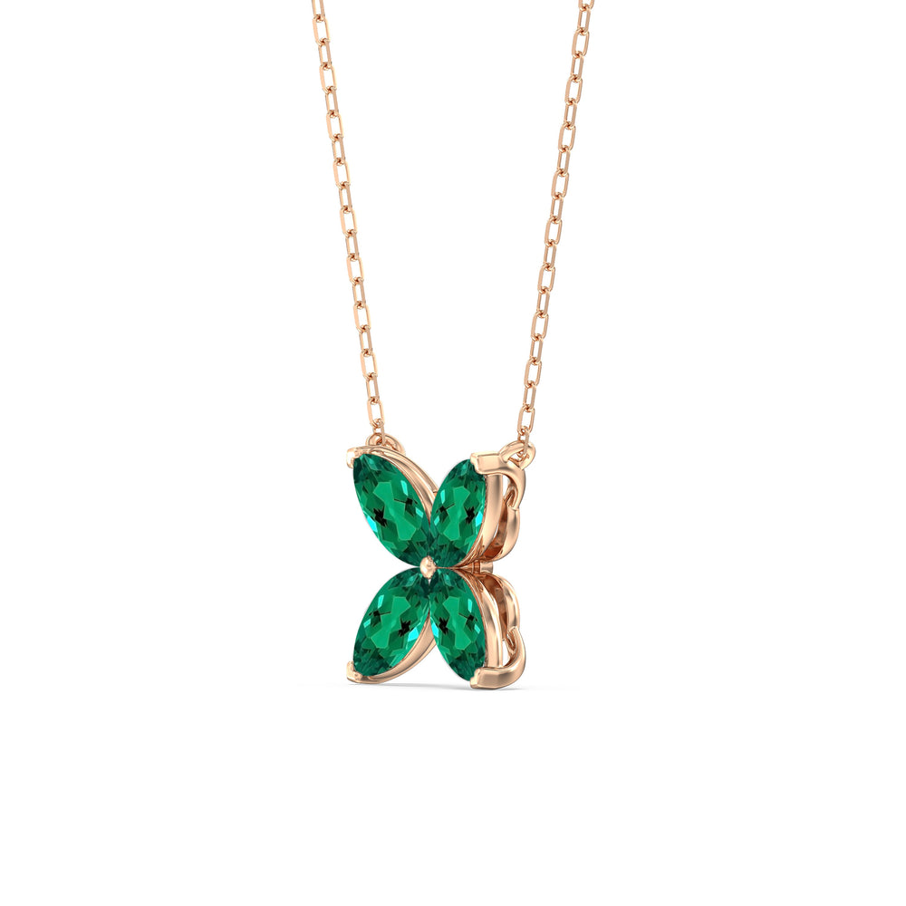 Emerald Wildflower Necklace with 14KT Rose Gold Cut Diamond in 14KT Rose Gold view 2
