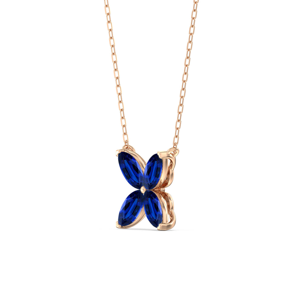 Sapphire Wildflower Necklace with 14KT Rose Gold Cut Diamond in 14KT Rose Gold view 2
