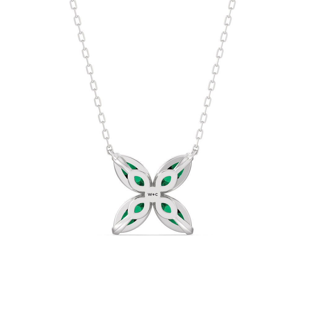 Emerald Wildflower Necklace with 14KT White Gold Cut Diamond in 14KT White Gold view 4
