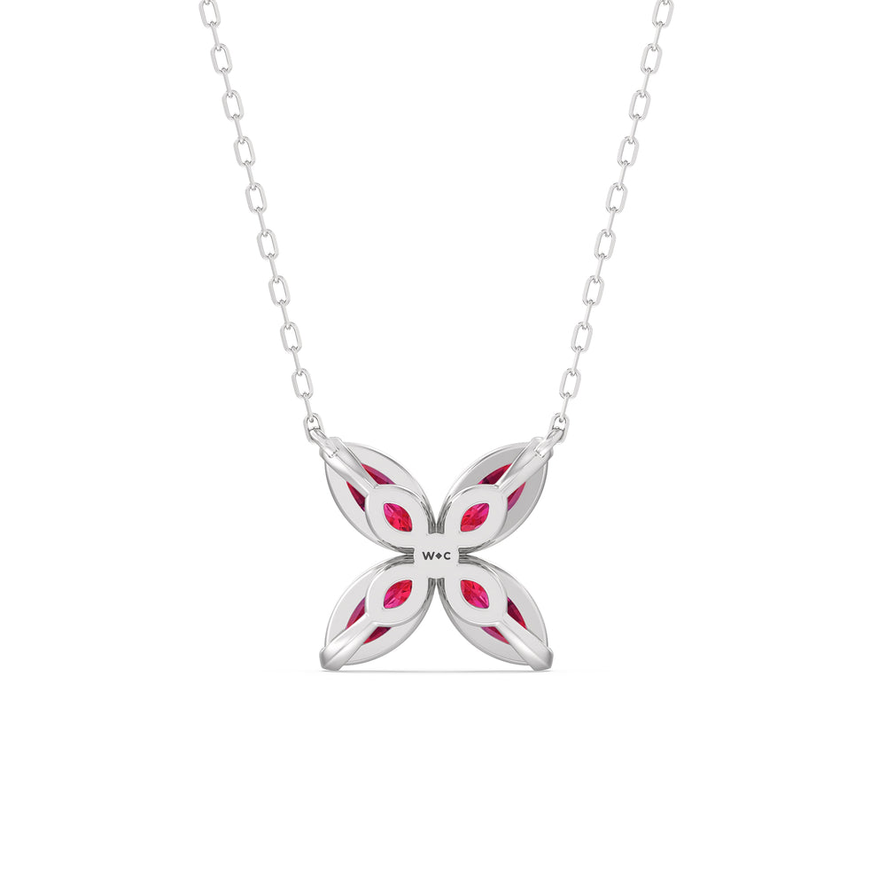 Ruby Wildflower Necklace with 14KT White Gold Cut Diamond in 14KT White Gold view 4
