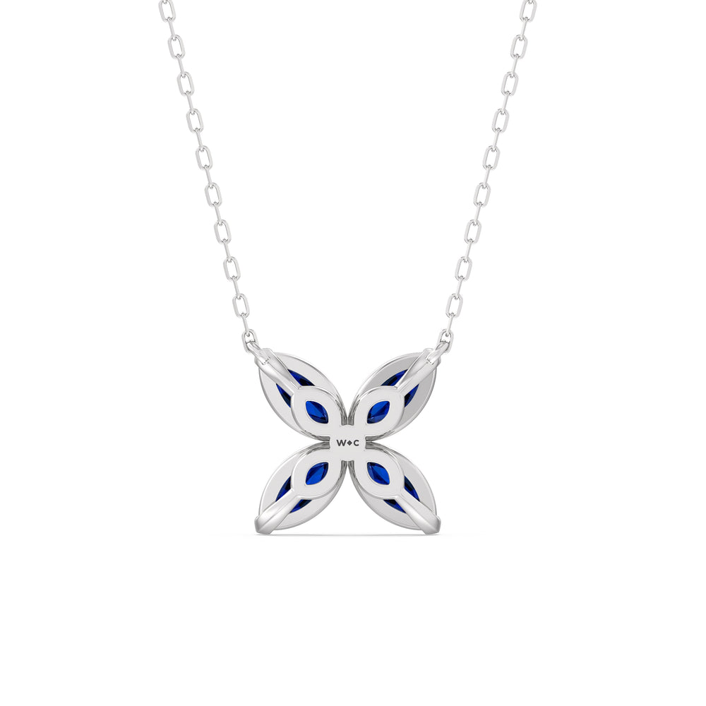Sapphire Wildflower Necklace with 14KT White Gold Cut Diamond in 14KT White Gold view 4
