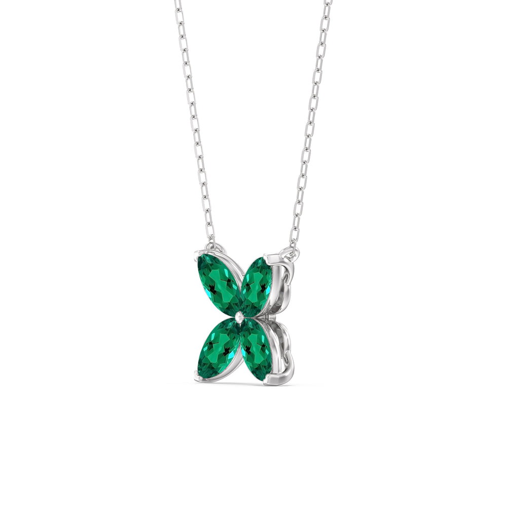 Emerald Wildflower Necklace with 14KT White Gold Cut Diamond in 14KT White Gold view 2
