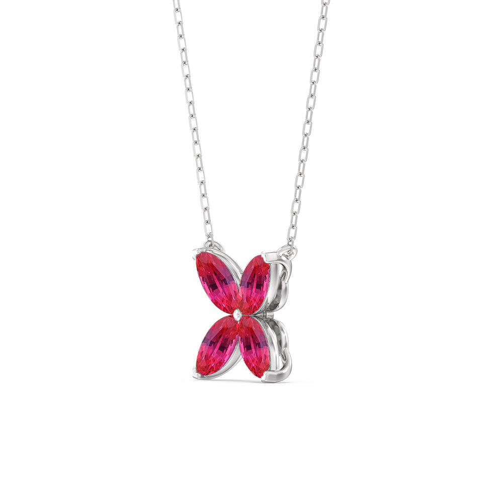 Ruby Wildflower Necklace with 14KT White Gold Cut Diamond in 14KT White Gold view 2
