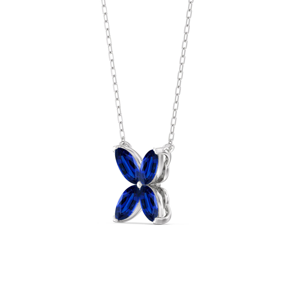 Sapphire Wildflower Necklace with 14KT White Gold Cut Diamond in 14KT White Gold view 2
