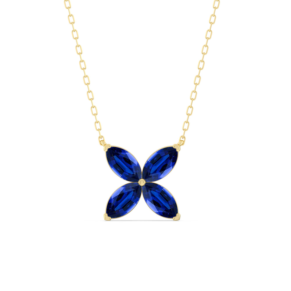 Sapphire Wildflower Necklace with 14KT Yellow Gold Cut Diamond in 14KT Yellow Gold view 1
