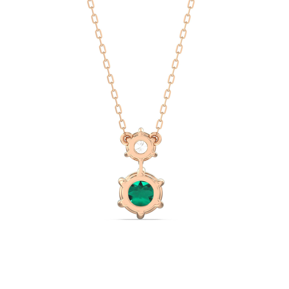 Emerald and Diamond Duo Necklace with 14KT Rose Gold Cut Diamond in 14KT Rose Gold view 4
