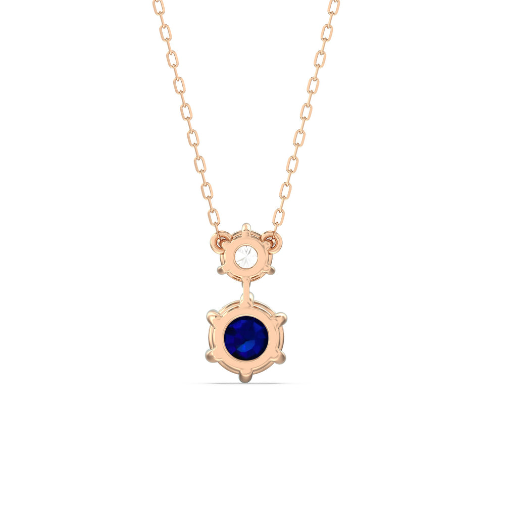 Sapphire and Diamond Duo Necklace with 14KT Rose Gold Cut Diamond in 14KT Rose Gold view 4
